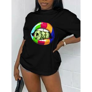 T-shirts surdimensionnés graphiques pour femmes urbaines personnalisées Y2k Tee Top Streetwear Fashion Sports Graphic Letter Plain Print Girls T-shirt - Product Image 4