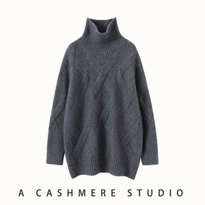 سويتر جديد من الكشمير بياقة مدورة للنساء سميك ودافئ منغوليا من الأعلى بلون واحد برقبة عالية سويتر كابل للسيدات - Product Image 2