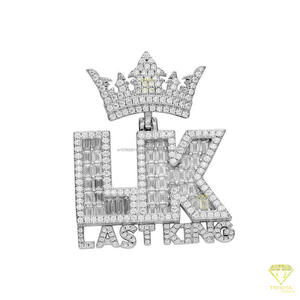 สร้อยคอจี้เพชรโมอิสซาไนต์สุดหรู "LK" ประดับเพชรเต็มเส้น สไตล์ฮิปฮอป รูปมงกุฎ ของขวัญสำหรับผู้ชาย - Product Image 3