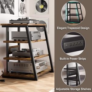 AJUNION 4-Tier AV Media Stand Entertainment Center Adjustable Shelves Rack Audio <strong>Tower</strong> with LED Lights - Product Image 3