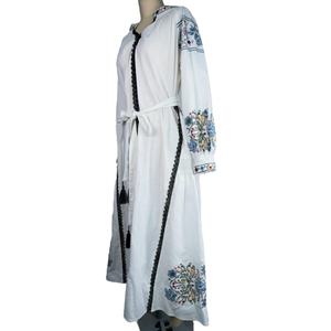 เดรสยาวสไตล์โบฮีเมียนวินเทจสำหรับผู้หญิง แขนยาว ปักลาย คอวี สายคล้องไหล่ ทรงหลวม - Product Image 3