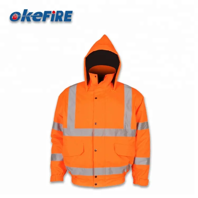 Okefire 100% Polyester Safety Reflective Enhanced Visibility Premium Orange Fabric Bomber Jacket