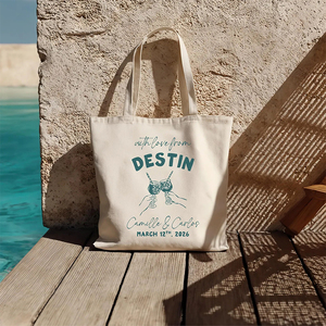 ของชำร่วยงานแต่งงานแบบกำหนดเอง ลายวาดสไตล์ท่องเที่ยวและชายหาด ของชำร่วยงานแต่งงานส่วนตัว กระเป๋าผ้าแคนวาสแบบกำหนดเองสำหรับคู่บ่าวสาว - Product Image 5