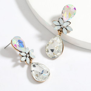 Bông tai hình học hoa thủy tinh hình giọt nước hợp kim - Product Image 3