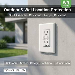 Presa GFCI BAREP Certificata cULus 15A WR <span class=keywords><strong>TR</strong></span> con Doppio LED per Autotest, Standard USA, per Cucina, Bagno, Esterni e Ambienti Umidi - Product Image 5