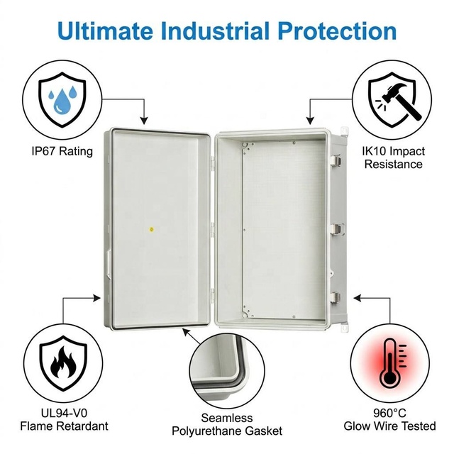 Heavy Duty IK10 Industrial Protection Case CB CE RoHS Certified IP67 Plastic Marine Grade Stainless Steel Wiring Housing 960C