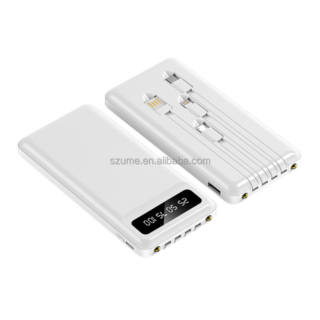 Portable 10000mAh Smart Power Bank with USB & Micro USB Fast Charging Wireless Charging Built-in Cable Digital Display for Phone