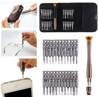 Tournevis industriel combiné en acier 25-en-1 Outil de démontage pratique pour réparation de lunettes de téléphone portable Sac en cuir emballé