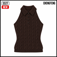 Débardeur polo sans manches en maille torsadée marron foncé style Old Money pour femme, avec col licou, personnalisable avec logo – Fabricant de polos en maille