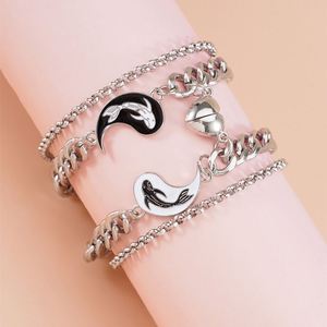 Bracelet de couple magnétique Yin Yang chinois pour hommes et femmes, ensemble de bracelets fins en acier inoxydable pour amoureux - Product Image 6