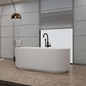 Baignoire autoportante ovale en pierre artificielle de luxe, finition mate blanche, surface solide, pour la rénovation de salle de bain moderne - Product Image 1