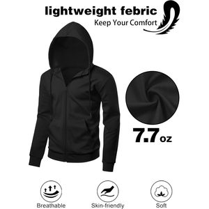 Sudadera con capucha ligera con cremallera para hombre FOXA, sudadera de manga larga, chaqueta básica deportiva ajustada con bolsillos, transpirable - Product Image 3