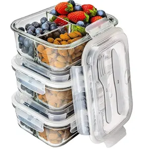 3 Compartiment Bento Box Glas Voedsel Opslag Containers Met Deksels Voedsel Containers Voedsel Prep Containers Glas Opslag
