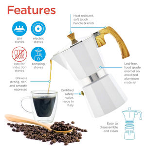Estufa Espresso Maker Moka Pot espresso 3 <span class=keywords><strong>tazas</strong></span> 6 Cup-10oz blanco Moka Espresso italiano <span class=keywords><strong>Greca</strong></span> <span class=keywords><strong>cafetera</strong></span> Moka Pot logotipo personalizado - Product Image 3