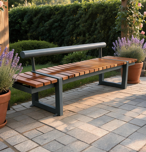 Panca <span class=keywords><strong>da</strong></span> Esterno per Parco con Struttura in Acciaio e Doghe in Legno Massello, Panca <span class=keywords><strong>da</strong></span> <span class=keywords><strong>Giardino</strong></span> con Schienale Singolo per Piazze e Paesaggistica Comunitaria - Product Image 4