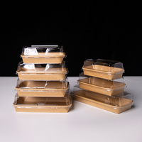 Boîte à sushi en papier kraft pour riz et sushi avec couvercle transparent en PET, jetable, 2 compartiments, bento à emporter, vente en gros, OEM