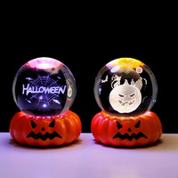 Lampe de nuit sphérique en résine citrouille d'Halloween avec interrupteur, ornement pour chambre et bureau, décorations de fête, cadeau