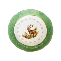 Assiette en céramique de luxe de 8 pouces Nouveau design Feuille Elk Décoratif Kits de fournitures de fête jetables écologiques pour les repas quotidiens