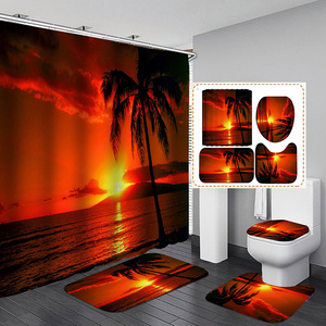 Coastal Ensoleillé Cocotier <span class=keywords><strong>Bord</strong></span> <span class=keywords><strong>De</strong></span> <span class=keywords><strong>Mer</strong></span> Paysage 3D Imprimé Plage Thème Rideau <span class=keywords><strong>De</strong></span> Douche Tapis Ensemble - Product Image 4