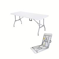 Table pliante en plastique HDPE blanc léger de 6 pieds avec cadre métallique pour hôtel et restaurant, repas en plein air, fêtes et utilisation en jardin