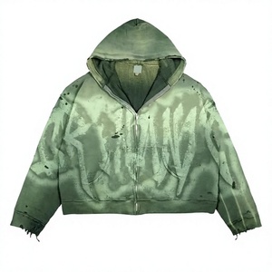 Sudadera con Capucha para Hombre, Cierre de Cremallera, Talla Grande, Color Verde Sólido, Informal, Forro Polar Tejido, Transpirable, 100% Algodón, Ropa de Invierno - Product Image 5