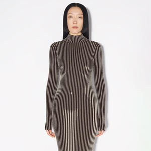 2023 новое платье с 3D принтом в полоску, модное облегшее длинное платье с круглым вырезом и длинным рукавом для женщин - Product Image 6