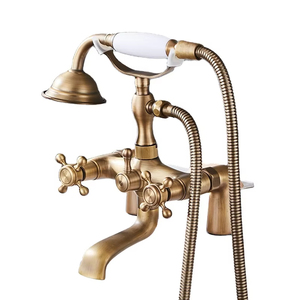 Antique Brass Bathtub Faucet <strong>Bath</strong> Tub Mixer <strong>Taps</strong> Bathtub Mixer With <strong>Shower</strong> <strong>Head</strong> - Product Image 1