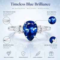 Bague Kirin personnalisée en argent sterling 925, trois pierres, plaquée rhodium, zircon bleu en forme de poire, bijoux OEM ODM