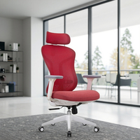 Chaise de bureau ergonomique moderne en maille avec accoudoirs et appui-tête réglables, base en nylon et fonction pivotante