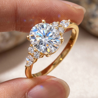 Bague RINNTIN LBR19 en or massif 18 carats, diamant de laboratoire certifié IGI, taille brillant rond 1 carat, sertie de pierres sur plusieurs côtés, bijoux fins