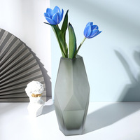 Vase à bourgeon en verre de murano soufflé à la main, géométrique, givré, gris, dégradé, cristal, vases, pour la décoration de la maison et du mariage, 2022