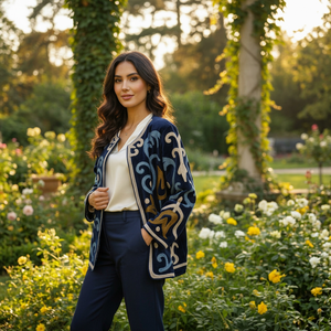 Veste en velours brodée artisanale pour femme, luxe intemporel, style bohème ethnique, inspirée des motifs traditionnels - Product Image 1