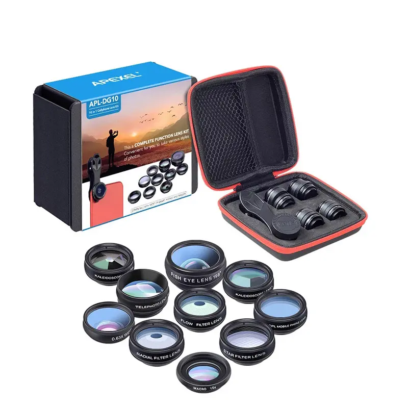 10 in 1 Cell Phone Camera Lens with Fisheye Kaleidoscope Kit wide Angle macro mobile phone universal lens