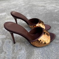 Sandales à Talons Hauts Élégantes pour Femmes, Mules Sexy Pailletées de Soirée pour Dames