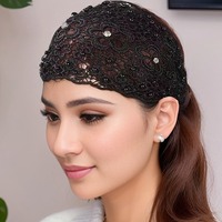 Accessoire Cheveux Femme Automne Hiver Classique Jacquard à Carreaux Couvre Cheveux Gris Respirant Fait Main Ornements Perles et Strass