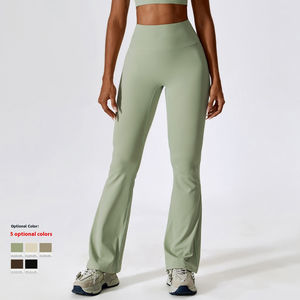 Pantalon de sport de loisirs de style européen et américain avec taille haute taille élastique jambe large impression de hanche nue pantalon de danse de cloche de yoga solide - Product Image 3