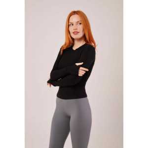 Blusa de Punto de Algodón Negra Básica de Manga Larga para Mujer, Talla Única de XS a XL, Moda Casual para Oficina, Primavera, Verano, Otoño - Product Image 5