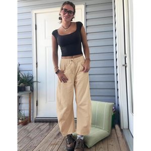 FOXA Pantalon en velours côtelé pour femme, coupe large, taille mi-haute, taille élastique, décontracté, 100 % coton respirant avec poches - Product Image 2