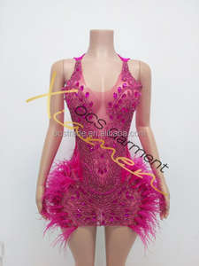 Ocstrade新款优雅珠饰紫色羽毛短舞会礼服2025性感水钻生日礼服女性派对俱乐部之夜 - Product Image 4