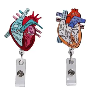 Bestom Acrylic Medical Retractable Heart Nurse Badge Reel Clip Doctor Accessories Wholesale Id Card Holder for Work