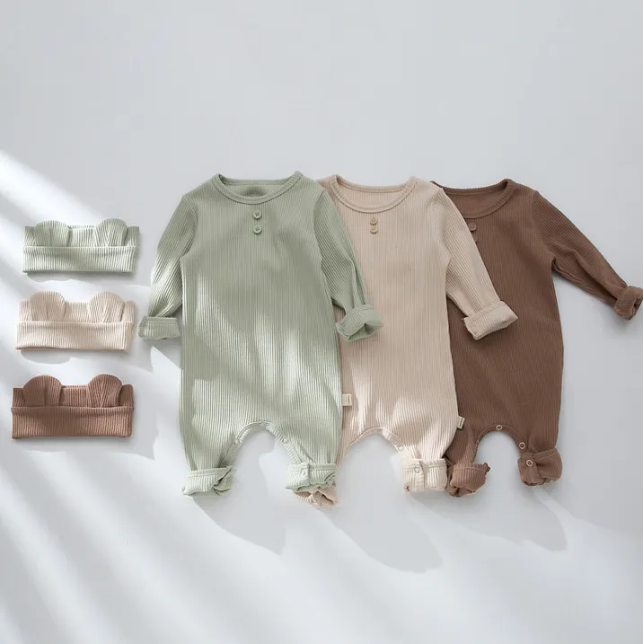 wholesale ribbed cotton blank onesie baby clothes wholesale long sleeve winter newborn rompers