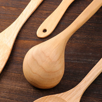 Ensemble de spatules et cuillères en bois à long manche antiadhésives, 4 pièces, ustensiles durables à laver à la main pour la cuisine à domicile