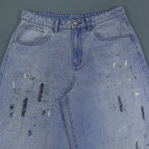 MC BUILD Moda Diseñador <span class=keywords><strong>de</strong></span> moda Retro Washed Dirty Denim Pantalones Selvedge Distressed Loose Fit Straight Baggy Jeans Hombres - Product Image 4