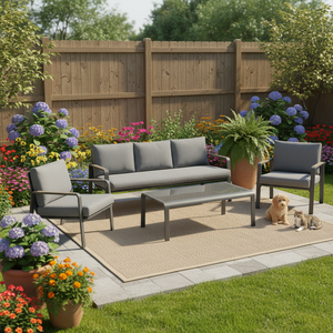 Ensemble <span class=keywords><strong>de</strong></span> <span class=keywords><strong>salon</strong></span> <span class=keywords><strong>de</strong></span> <span class=keywords><strong>jardin</strong></span> <span class=keywords><strong>4</strong></span> pièces en aluminium durable et moderne avec table en verre trempé, assemblage rapide, résistant aux UV pour patio et cour. - Product Image 1