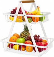 2-laags fruitmand voor op het aanrecht met houten handvat, afneembare fruitmand met drie lagen, schap, keukenopbergruimte