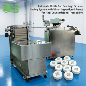 Système intégré d'alimentation automatique des bouchons de bouteilles, de codage laser UV, d'inspection par vision et de rejet, avec traçabilité anti-contrefaçon - Product Image 1