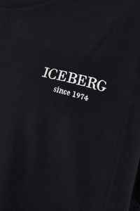 T-shirt en coton noir Iceberg de créateur de haute qualité contrastant petit logo blanc brodé sur le devant - Product Image 3
