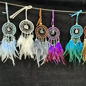 Wholesale Dream Catcher Fengshui Gemstone Hanging Feather Amethyst Crystal Car Pendant
