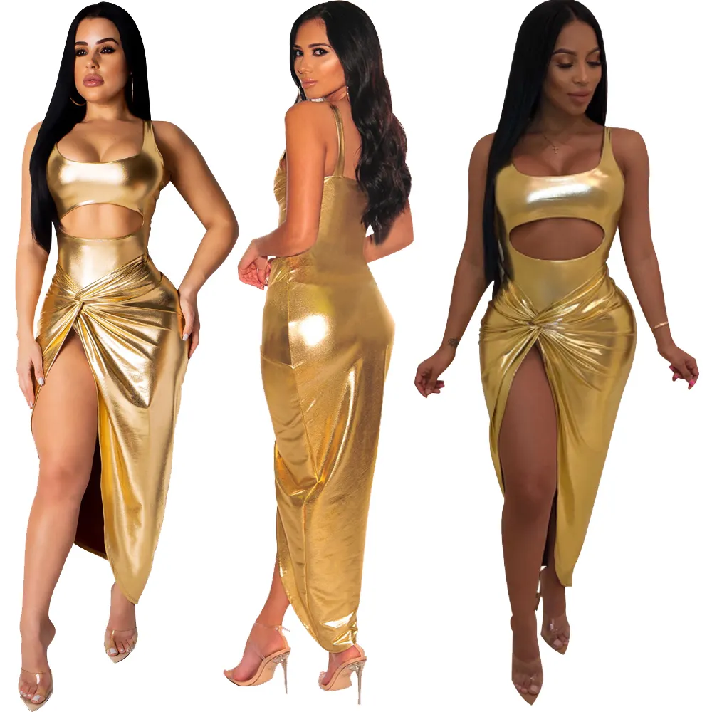 SAK8728 सोने के रंग लेटेक्स bodycon शाम पार्टी पहनते हैं महिलाओं के सेक्सी क्लब कपड़े