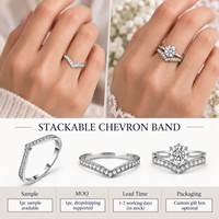 Bague de mariage en argent sterling 925 avec moissanite ronde en forme de V, sertie à griffes, empilable, taille personnalisée, fabricant de bijoux OEM